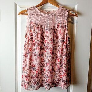 Kensie Pink Floral Crochet Sleeveless Top
